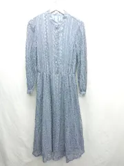 ◇ ⊂ BELINDA DE CAPRIS レース ハイネック 長袖 ロング丈 ワンピース サイズM ブルー系 レディース E  【1501230031899】