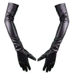 レディースロンググローブシャインレザーグローブ60cm（ブラック）