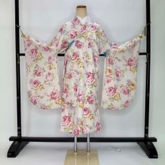二尺袖 単品 卒業式着物 白 裄68.5cm Lサイズ  袴用着物 化繊 中古 4543