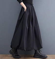 ロングスカート レディース ミモレ丈 ふんわり バルーンスカート ゆったり スカート 着痩せ ポケット付き スカート カジュアル マキシスカート 無地 黒 可愛いスカート