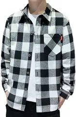 B.N.1 SELECT(ビーエヌワン セレクト) ブロック チェック カジュアル シャツ フランネル 長袖( ホワイト/ブラック,  S)