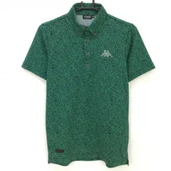 【超美品】カッパ 半袖ポロシャツ ネイビー×グリーン 総柄 ラインストーンロゴ ボタンダウン  メンズ M ゴルフウェア Kappa