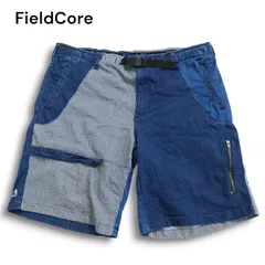 FieldCore フィールドコア ワークマン クレイジーパターン★ デニム ストライプ ショート パンツ Sz.3L メンズ 大きいサイズ