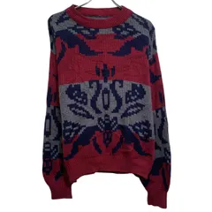 ニット セーター L 程 エンジ グレー ネイビー プルオーバー 総柄 秋冬 古着卸 アメリカ仕入 a612-6520