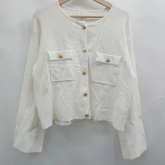 ◇ ⊇ H&M エイチアンドエム ボタン装飾 長袖 ツイードジャケット サイズL ホワイト系 レディース E  【1508060024466】