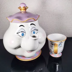 ポット夫人とチップ ディズニーリゾート 美女と野獣 かわいい 美品 昭和 レトロ ポップ アンティーク【ひじき堂】洋食器 - A0219