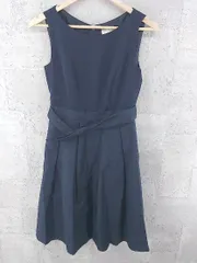 ◇ kumikyoku prier バックジップ ウエストリボン ノースリーブ 膝丈 ワンピース 1 ネイビー * 1002799312448 【中古】 【1002799312448】