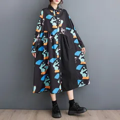 モード系　韓国風　芸術的な　大きいサイズ　ゆったり　スリム　プリント　パッチワーク　ミドル丈ドレス　ワンピース　ロングコート