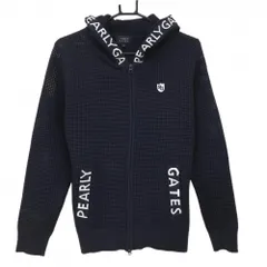 【超美品】パーリーゲイツ ニットジップパーカー ネイビー×白 フードロゴ  レディース 1(M) ゴルフウェア PEARLY GATES
