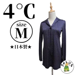 ４℃【M】総柄シャツ Vネック 長袖 ブラウス さらさら 薄手 希少 きれい