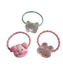 動物パーツゴム　ブタ うさぎ 猫 ヘアゴム  キッズヘアゴム　ハンドメイド　2本セット