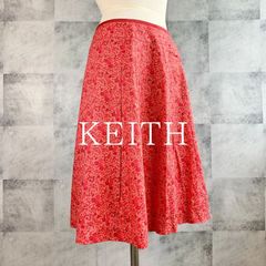 【美品☆匿名】キース　スカート　XL　レッド　赤　朱色　花柄　小花柄　フレア　レトロ　かわいい