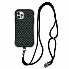 [iPhone14 Plus] スマホショルダー付 iPhone16 Plus i-coronケース アイフォン 15 Plus 14 Pro Max 13 12 11 スマホケース 耐衝撃 カバー 背面保護 チェッカー グレー かわいい