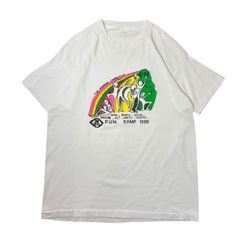【L相当】90s USA製 アート フェス ヴィンテージ Tシャツ 人間 ダンス カラフル 2Face ホワイト シングルステッチ