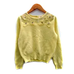 レッセパッセ LAISSE PASSE ニット カットソー 長袖 ラウンドネック 花モチーフ シースルー 38 黄 イエロー /SY35のサムネイル