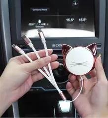 5新品送料無料）充電ケーブル3本データケーブル高速充電自動格納式USBコネクタ