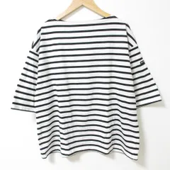 未使用 SAINT JAMES セントジェームス ピリアック ボーダー ドロップショルダー 五分袖 カットソー Tシャツ サイズ3 ブラック×ホワイト レディース 古着 中古 USED