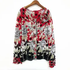 #anc ノコオーノ NOKOOHNO カーディガン 赤 黒 白 花柄 薄手 Gプリーツ スパンコール ブローチ付き スナップボタン レディース [937850]