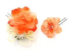 髪飾り 成人式 振袖 浴衣 袴 ２点セット オレンジ 結婚式 入学式 入園式 卒園式 卒業式 七五三 753 ブライダル 前撮り 和装 日本製 花 かんざし 簪 フォーマル 花飾り バラ 薔薇 着物 オレンジ W 30 323-285 u849　Si