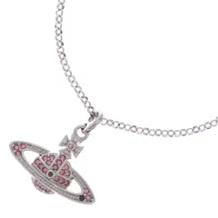 Vivienne Westwood (ヴィヴィアンウエストウッド) オーブロゴ ミニバスレリーフ ラインストーン チェーン ネックレス シルバー/ピンク