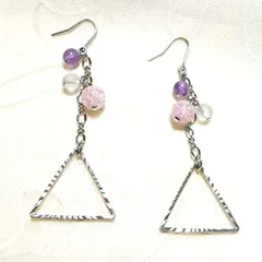 ゆらゆら三角ピアス キャディークオーツ＆アメジスト天然石 パワーストーン