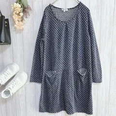 【水玉】【ワールド】【SHOO-LA-RUE】シューラルー ドットチュニックワンピース ネイビー系 薄手 Mサイズ ポケット付 商品D124 管理B
