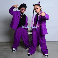 キッズダンス衣装 ヒップホップ セットアップ HIPHOP 子供服 長袖 演出服 パンツ ジャケット 紫 女の子 練習着 チアガール 体操服 K-POP ステージ衣装  vii3w870556