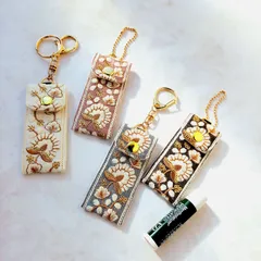 【再販】リップクリームケース　No.4　インド刺繍リボン　キーホルダー　印鑑ケース　リップポーチ