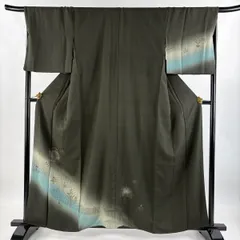 付下げ 身丈158.5cm 裄丈69cm L 袷 鳳凰 草花 刺繍 金糸 深緑 正絹 名品 【中古】