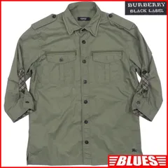 BURBERRY BLACK LABEL 廃盤 バーバリーブラックレーベル シャツ M メンズ 長袖 ミリタリー 刺繍 カーキ ボタンシャツサイズM一覧←SEULB屋着古← TY3678