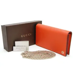 【ほぼ未使用】GUCCI グッチ 長財布 インターロッキングG チェーンウォレット 466506 オレンジ イタリア製 ゴールド金具 クラッチ ミニバッグ 財布 中古 美品