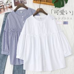 新品】UV対策 2点セット ストライプブラウス つば広ハット レディース 