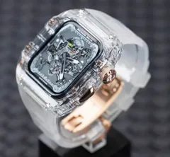 45mm★クリア&ローズゴールド★アップルウォッチバンド ラバーベルト カバー　Apple Watch クリア ケース 4 5 6 7 8 se スポーツ メンズ レディース