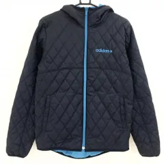 ★値下げ★【超美品】アディダス 中綿ジャケット ネイビー×ライトブルー キルティング フード付 ロゴ刺しゅう メンズ M ゴルフウェア adidas