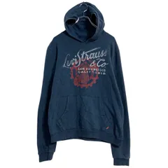 Levi’s プリントスウェット パーカー レディース XL 程 ネイビー リーバイス プルオーバー 裏起毛 古着卸 アメリカ仕入 a701-6410