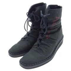 Yohji Yamamoto ヨウジヤマモト ブーツ FEMME 17AW ロゴペイント 立体ギャザー バックジップ レースアップ ブーツ モスグリーン系【中古】のサムネイル