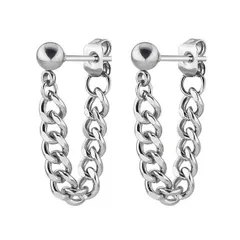 【在庫処分】ヴィンテージ レトロ 喜平 アンティーク 鎖 ピアス 両耳 チェーン 2個セット リング ステンレス フープ シルバー フープピアス レディース メンズ チェーンピアス ユニセックス (アロハモニ) 韓国 ALOHAMONI オルチャン