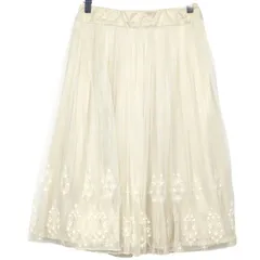 【美品】INGEBORG★大人可愛い！チュールスカート フラワー刺しゅう♪ アイボリー系 3(サイズ9号) 春夏秋 着回し力抜群  z3997ｓ