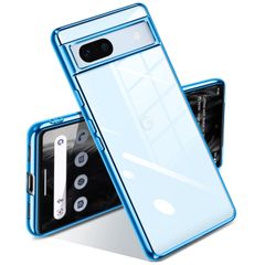 【迅速発送】Google Pixel 7a ケース クリア 耐衝撃 ピクセル 7a カバー 透明 メッキ加工 可愛い ワイヤレス充電 薄型 柔らかい 軽量 TPU 黄変防止 ファッション ソフトケース 人気 保護カバー(ブルー)