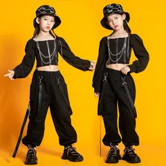 衣装 上下セット キッズ ダンス ダンス衣装 子供 セットアップ ヒップホップ HIPHOP 女の子 半袖 トップス へそ出し パンツ 黒 スカート ステージ衣装 練習着 応援団 体操服wushang02