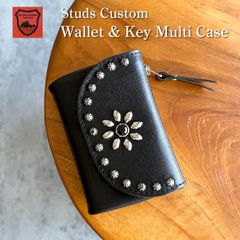 栃木レザー スタッズマルチケース キーケース コンパクト財布 日本製 ［CS-006-st2］　送料無料