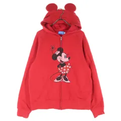 Disney ディズニー 裏起毛 フロントプリント ミニー 長袖 ジップパーカー M レッド レディース 古着
