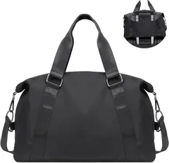 JISONCASE ボストンバッグ 乾湿分離 防水ポケット 軽量 大容量 撥水 機内持ち込み 修学 旅行 フィットネス ジム スポーツ( ブラック,  L)