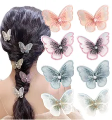 新品 前髪クリップ パーティー 結婚式 刺繍 発表会 大人 8個セット 韓国 レース C（ピンク パープル 蝶 ブルー ヘアクリップ ホワイト ） [Herbeluemily] HM-0182-R04-C