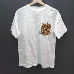 ◇ CLOUDY クラウディ クルーネック プリント 胸ポケット 総柄 シンプル 半袖 カットソー サイズM ホワイト レディース E 【1309250038009】