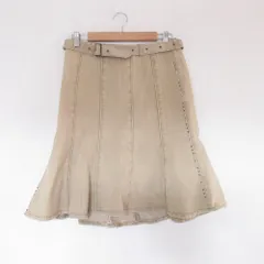 美品 BURBERRY バーバリー ノバチェック パイピング ベルテッド デニム マーメイドスカート 40 ベージュ レディース 古着 中古 USED