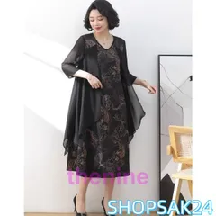 ワンピースドレス 50代 60代 パーティードレス 結婚式 お呼ばれドレス 50代 大きいサイズ 3L 袖あり 七分袖 重ね着風 ミモレワンピース673