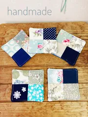 ハンドメイド　パッチワーク　コースター５枚セット　ブルー