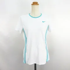 ナイキ NIKE Tシャツ カットソー 半袖 クルーネック DRI-FIT ロゴ 切替 L ホワイト×ブルー スポーツウェア ※EKM