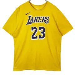 The Nike TeeナイキNBAロサンゼル・スレイカーズLAKERS半袖Tシャツバスケットボールスウッシュロゴ両面プリントナンバリング#23 JAMES黄色イエロー紫パープル白ホワイトDRI-FITドライフィットvintageヴィンテージ50108